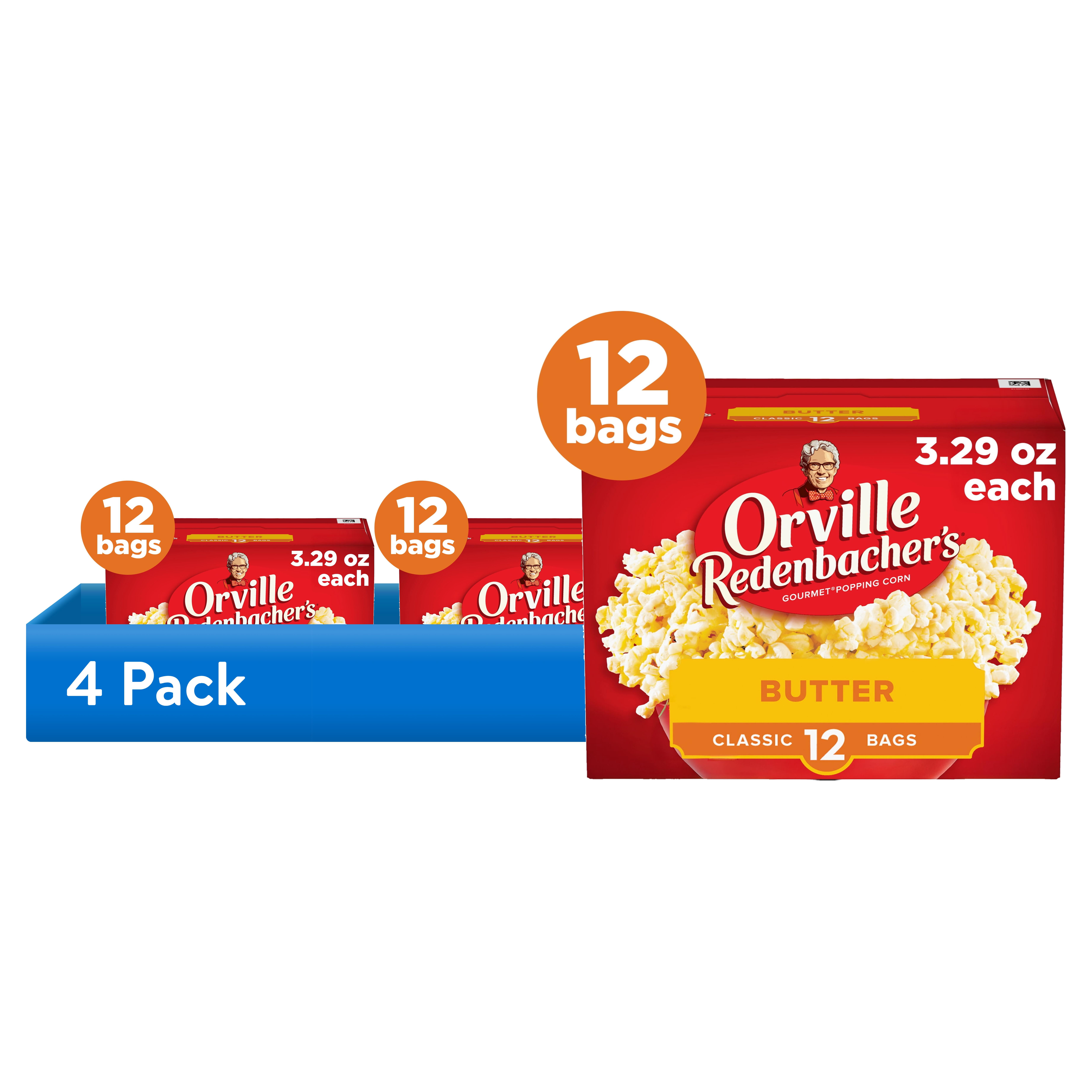 (4 pack) Orville Redenbacher’s Microwave Popcorn Value Size, Butter Flavor, 3.29 oz., 12-Count