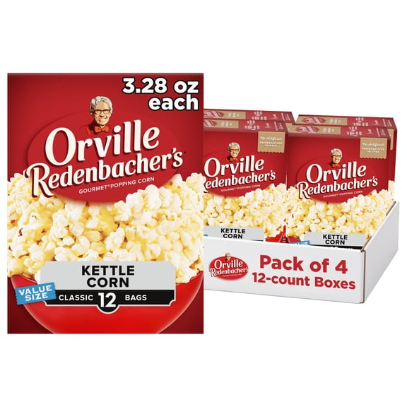 (4 pack) Orville Redenbachers Microwave Popcorn Value Size, Kettle Corn, 3.28 oz., 12-Count