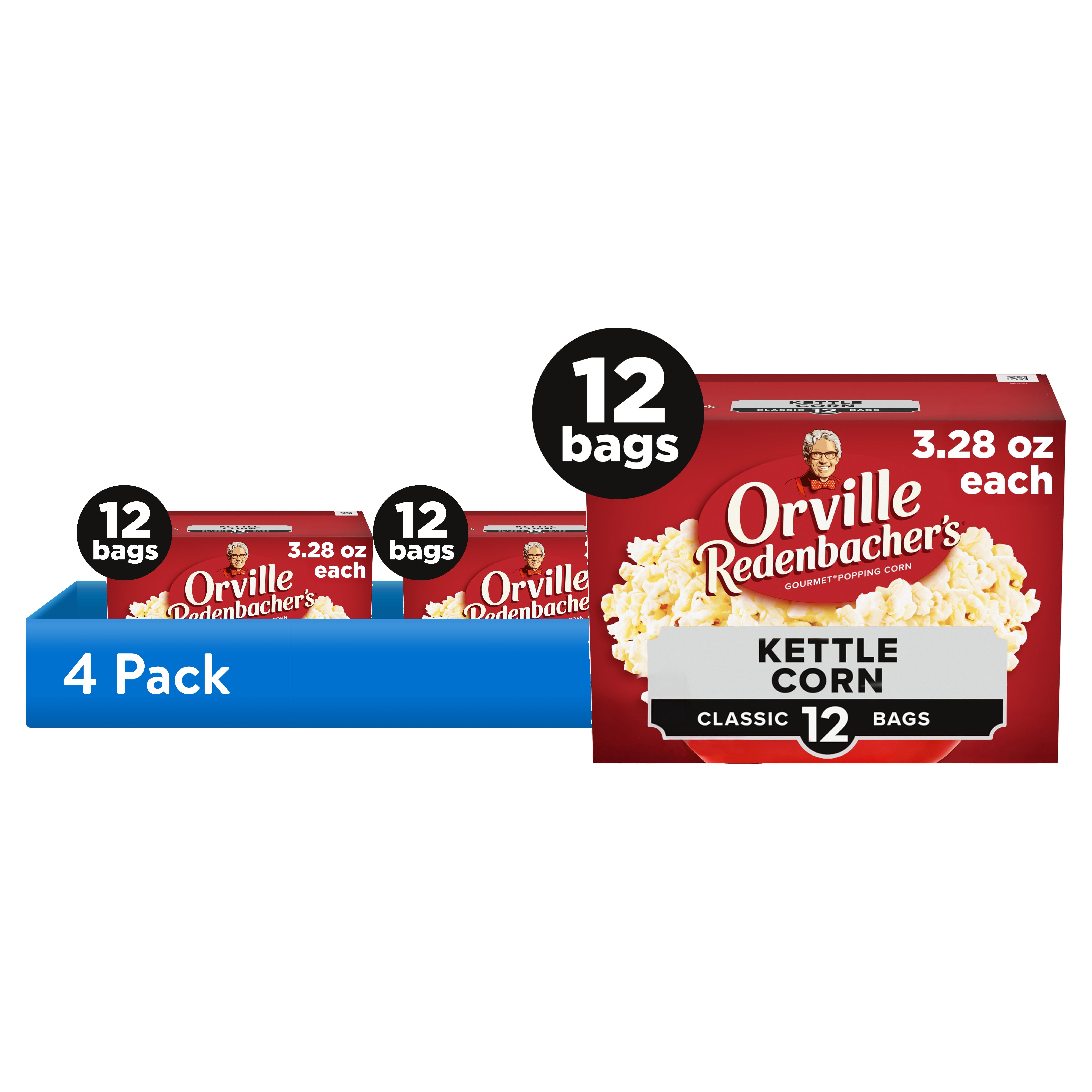 (4 pack) Orville Redenbacher’s Microwave Popcorn Value Size, Kettle Corn, 3.28 oz., 12-Count