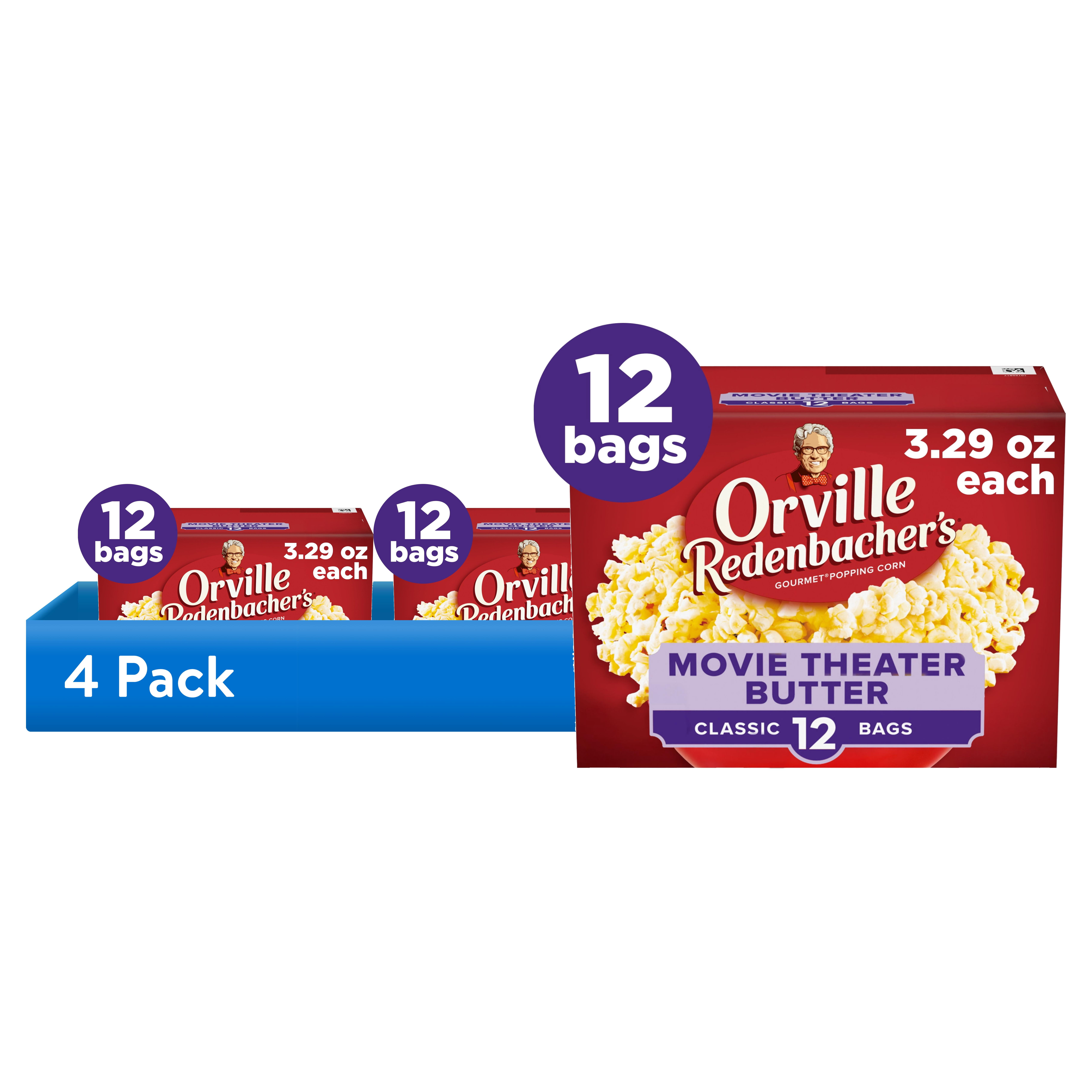 (4 pack) Orville Redenbacher’s Microwave Popcorn Value Size, Movie Theater Butter Flavor, 3.29 oz., 12-Count