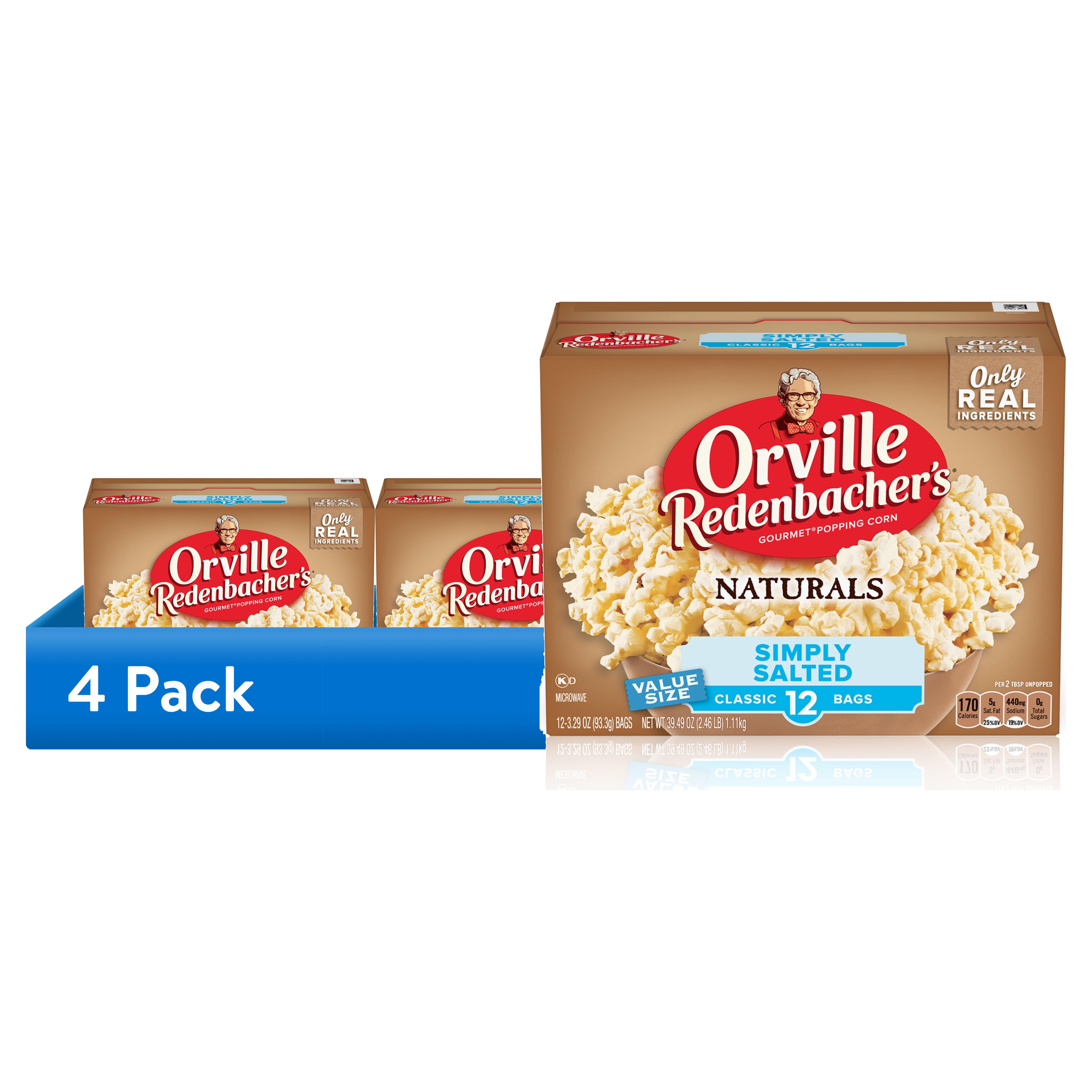 (4 pack) Orville Redenbachers Naturals Simply Salted Popcorn, Microwave Popcorn, 12 Count