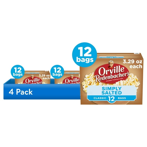 (4 pack) Orville Redenbacher’s Naturals Microwave Popcorn Value Size, Simply Salted Flavor, 3.29 oz., 12-Count