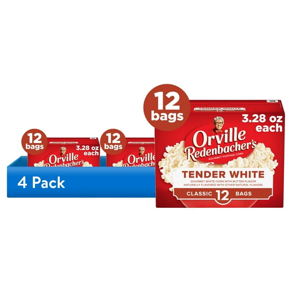 (4 pack) Orville Redenbachers Microwave Popcorn Value Size, White Corn, 3.28 oz., 12-Count
