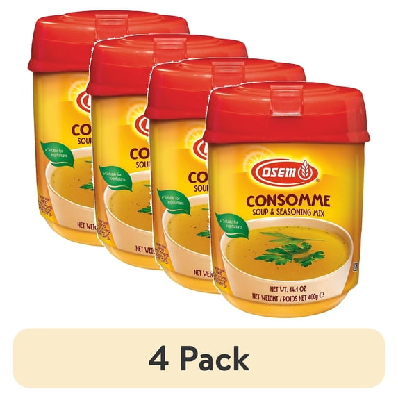 (4 pack) Osem Chicken Consumme Powder - Instant Clear Chicken-Flavored Soup for Chicken Stock, Soups, Seasoning & Bouillon, Parve, 14.1 ounce Pack of 2