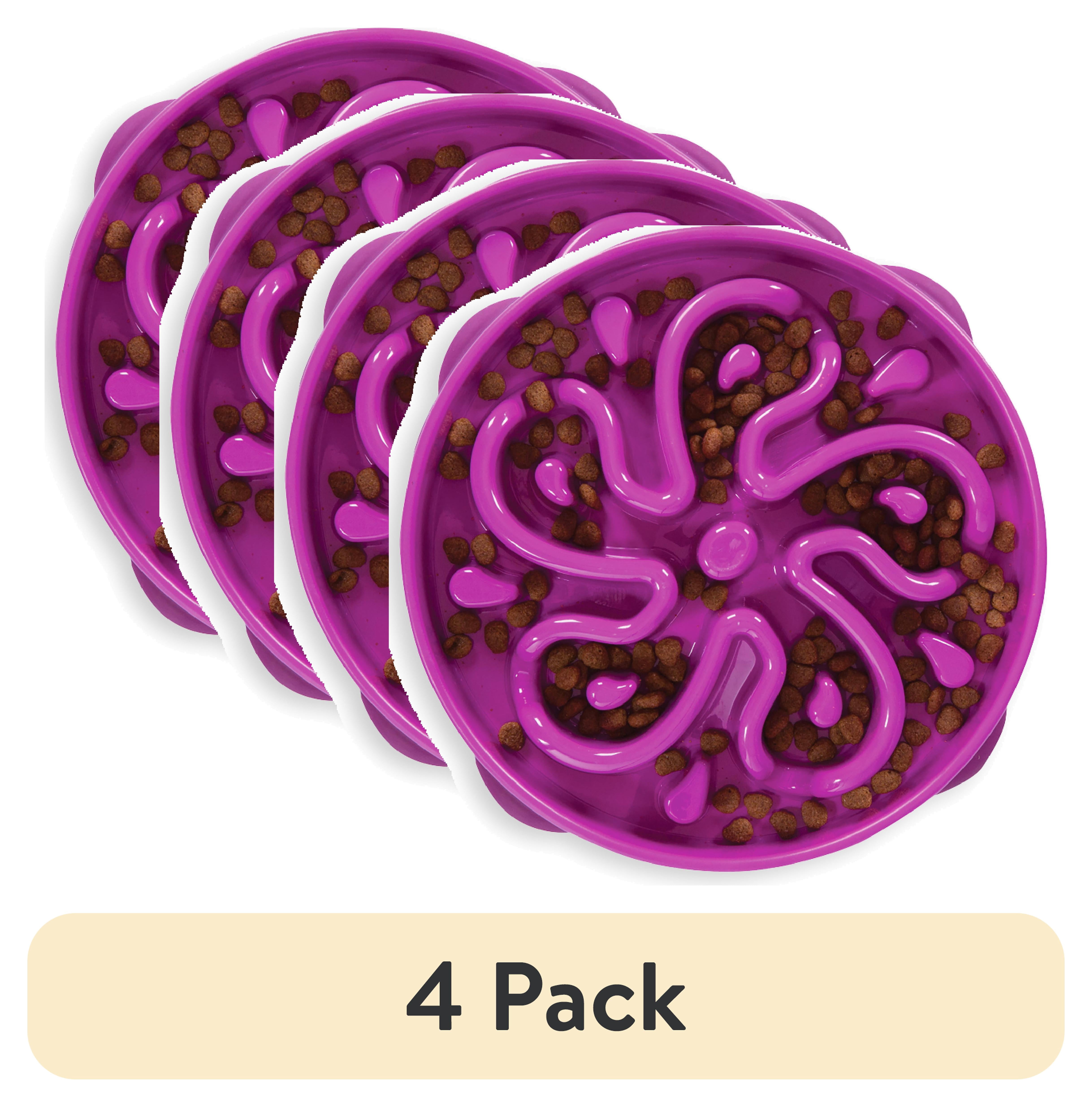 (4 pack) Outward Hound Fun Feeder Slo Bowl – Large 4‑Cup Capacity, Slow Feeding, Medium to Large Dogs, Non‑Slip, Purple, Flower Pattern