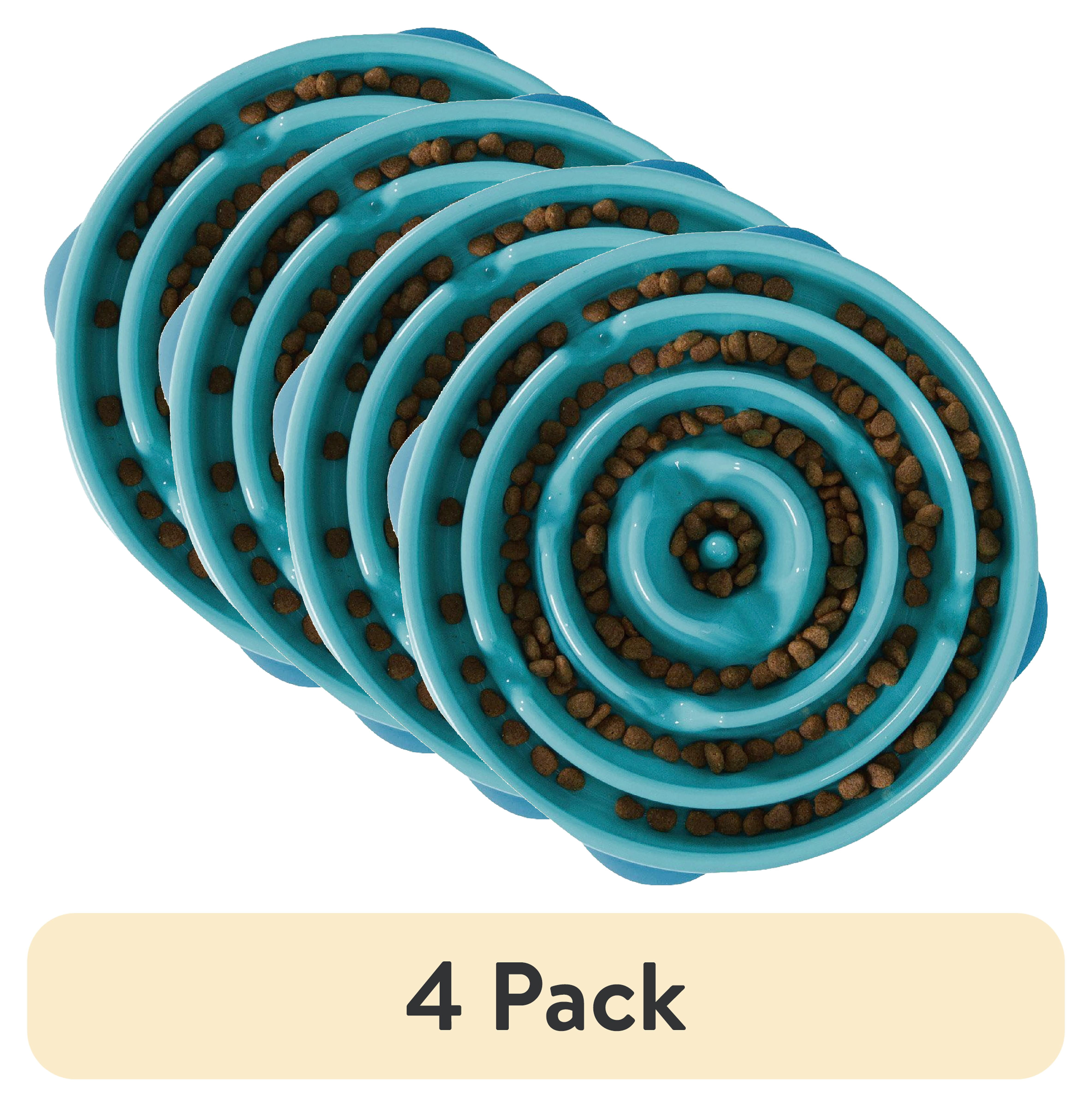 (4 pack) Outward Hound Fun Feeder Slo Bowl – Large 4‑Cup Capacity, Slow Feeding, Medium to Large Dogs, Non‑Slip, Turquoise, Drop Pattern