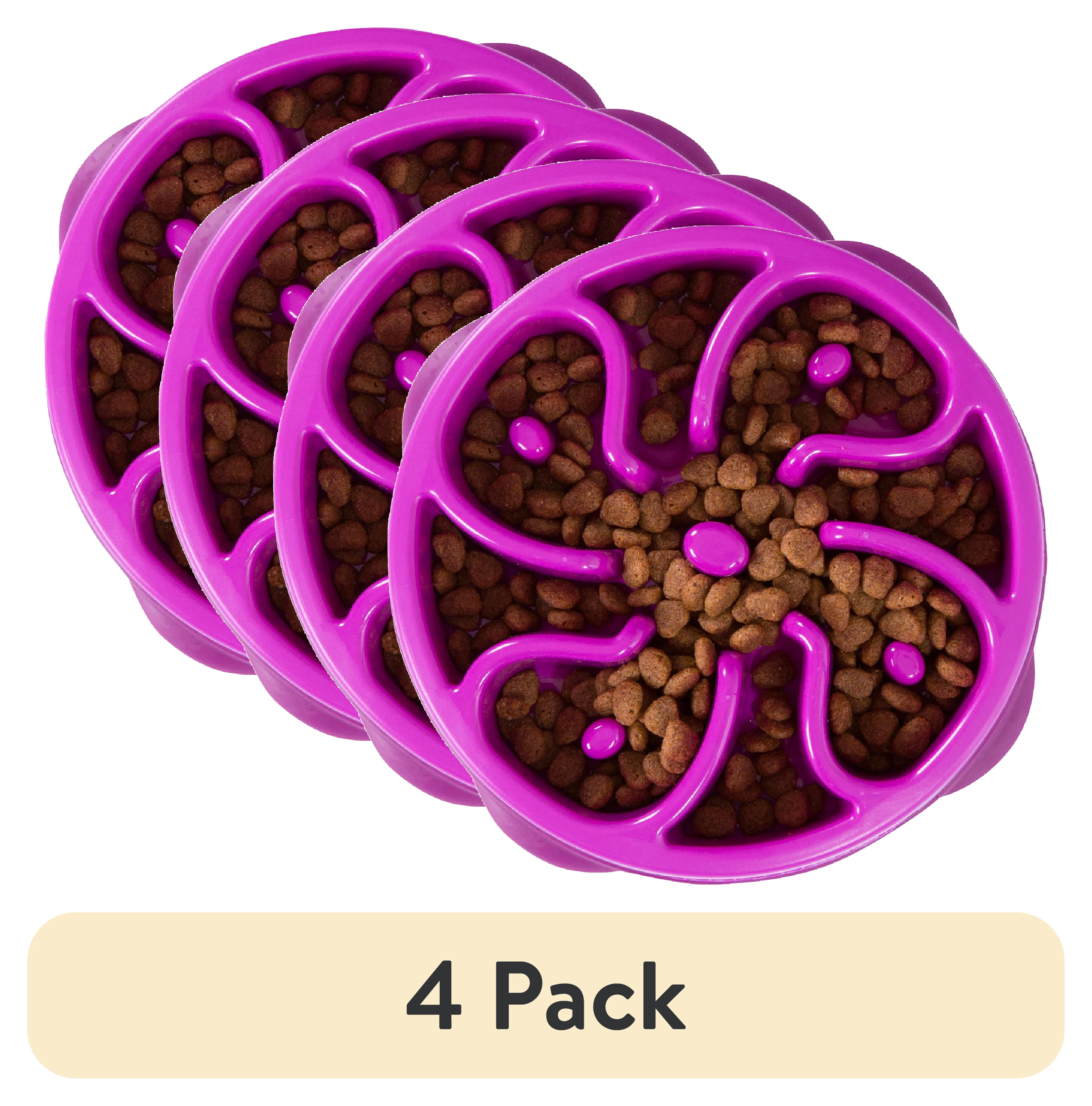 (4 pack) Outward Hound Fun Feeder Slo Bowl – Medium 2‑Cup Capacity, Slow Feeding, Small to Medium Dogs & Cats, Non-Slip, Purple, Flower Pattern