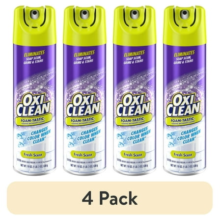 (4 pack) OxiClean Foam-Tastic Foaming Bathroom Cleaner, Removes Soap Scum, Grime & Stains, Fresh Scent, 19 oz