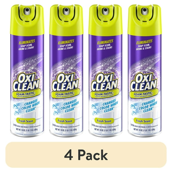 (4 pack) OxiClean Foam-Tastic Foaming Bathroom Cleaner, Removes Soap Scum, Grime & Stains, Fresh Scent, 19 oz