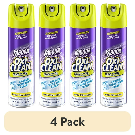 (4 pack) OxiClean Foam-Tastic Foaming Bathroom Cleaner, Removes Soap Scum, Grime & Stains, Lemon Scent, 19 oz