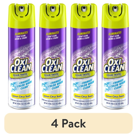 (4 pack) OxiClean Foam-Tastic Foaming Bathroom Cleaner, Removes Soap Scum, Grime & Stains, Lemon Scent, 19 oz