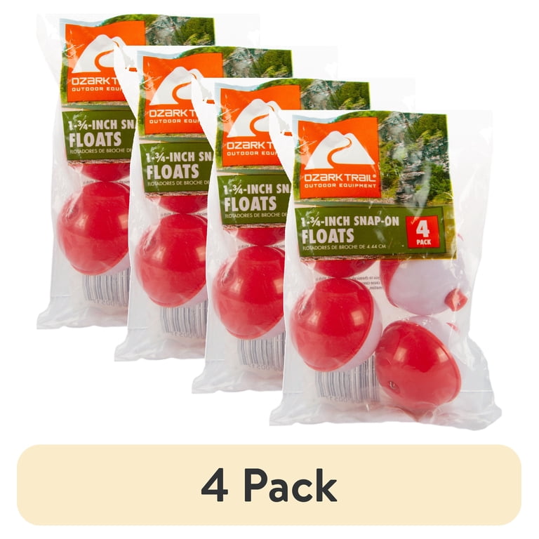 Ozark Trail Durable Fishing Floats 4 Pack, 1-3/4 Inch Snap-On, Red