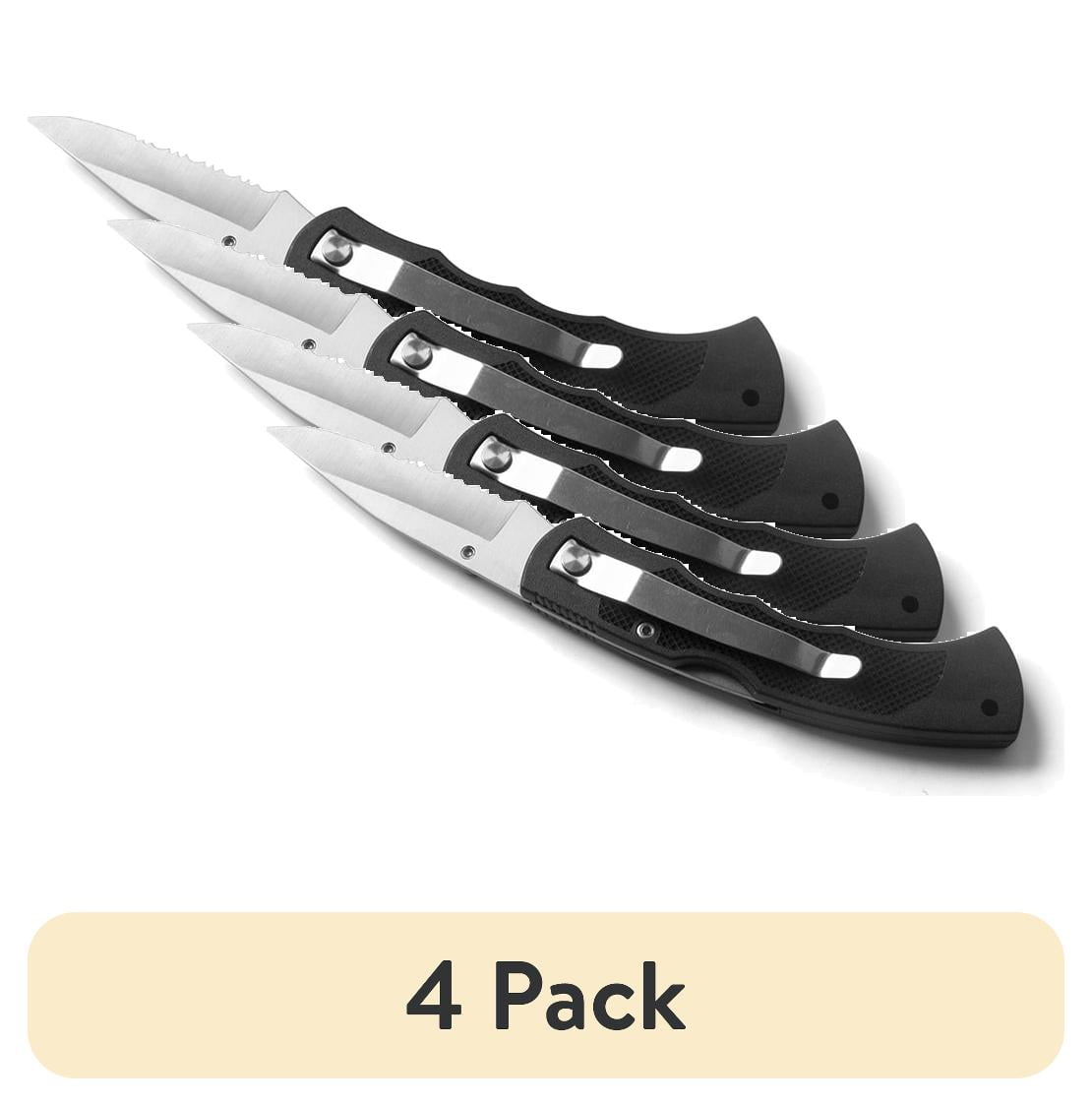 (4 pack) Ozark Trail Folding Pocket Knife, 3.1 in Stainless Steel Serrated Blade