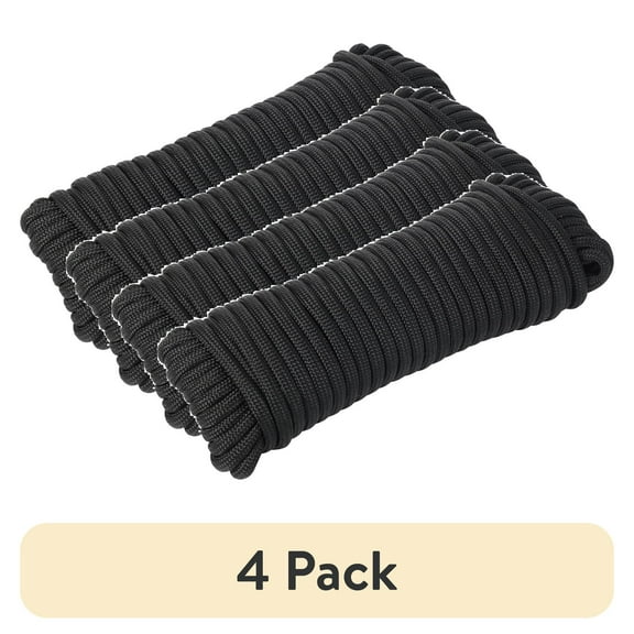 (4 pack) Ozark Trail 1100 lb Polyester Paracord Rope, Black, 50'
