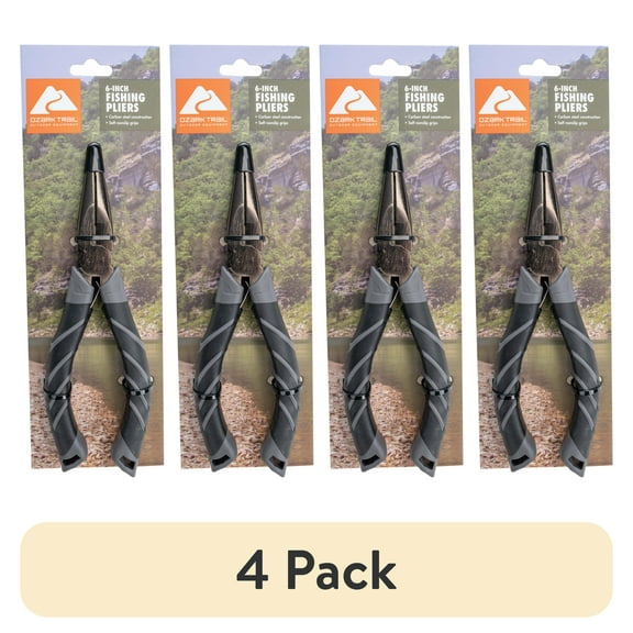 (4 pack) Ozark Trail 6 inch Carbon Steel Fishermans Pliers with Soft Grip