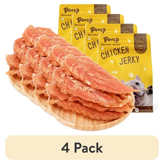 (4 pack) PAWUP Chicken Jerky Dog Treats, Grain Free, Rawhide Free, Low Fat Long Lasting Dog Chews, Dog Treats for Small Medium Large Dogs, 10.6oz