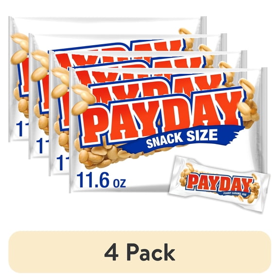 (4 pack) PAYDAY Snack Size Peanut Caramel Bars, 11.6 oz