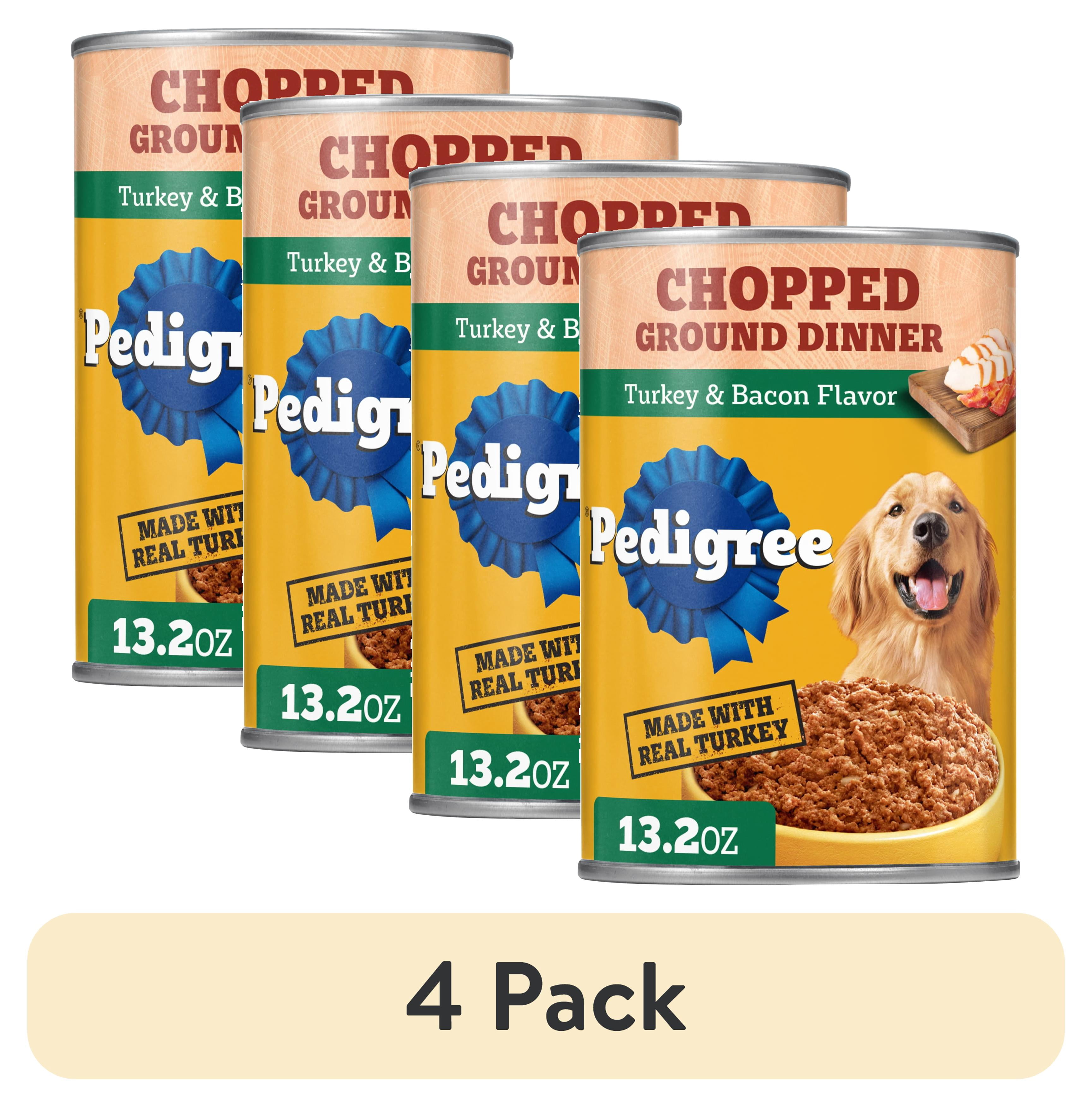 (4 pack) Pedigree Chopped Ground Dinner Turkey & Bacon Flavor Adult Soft Wet Dog Food, (12) 13.2 Oz Cans