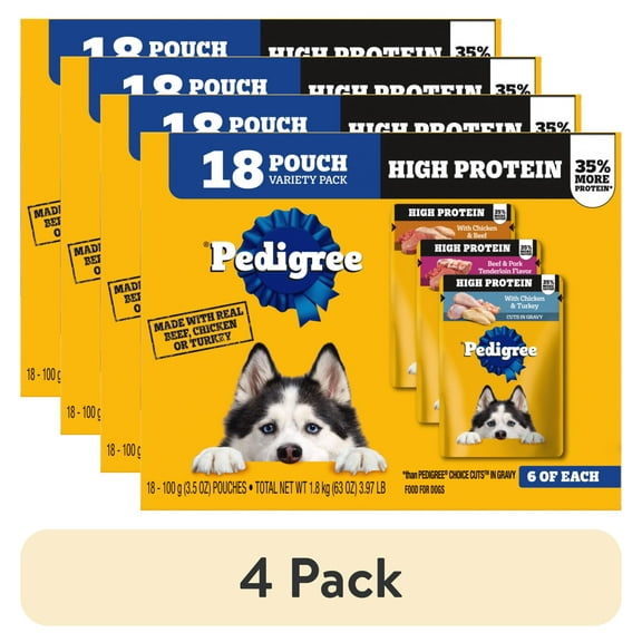 (4 pack) Pedigree High Protein Adult Wet Dog Food Variety Pack, (18) 3.5 oz Pouches