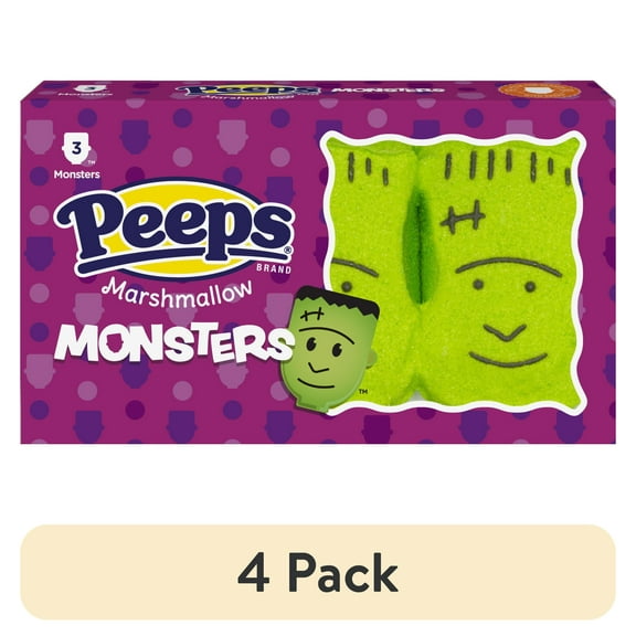 (4 pack) PEEPS Marshmallow Monsters, Halloween Candy - 3 Count (1.5 Ounces)