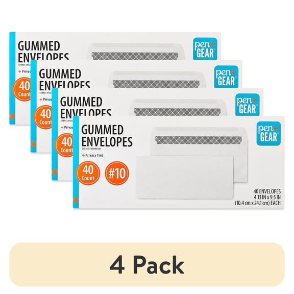 (4 pack) Pen + Gear #10 Privacy Tinted Gummed Envelopes, White, Count per Pack 40, Size - 4.13"x9.5"