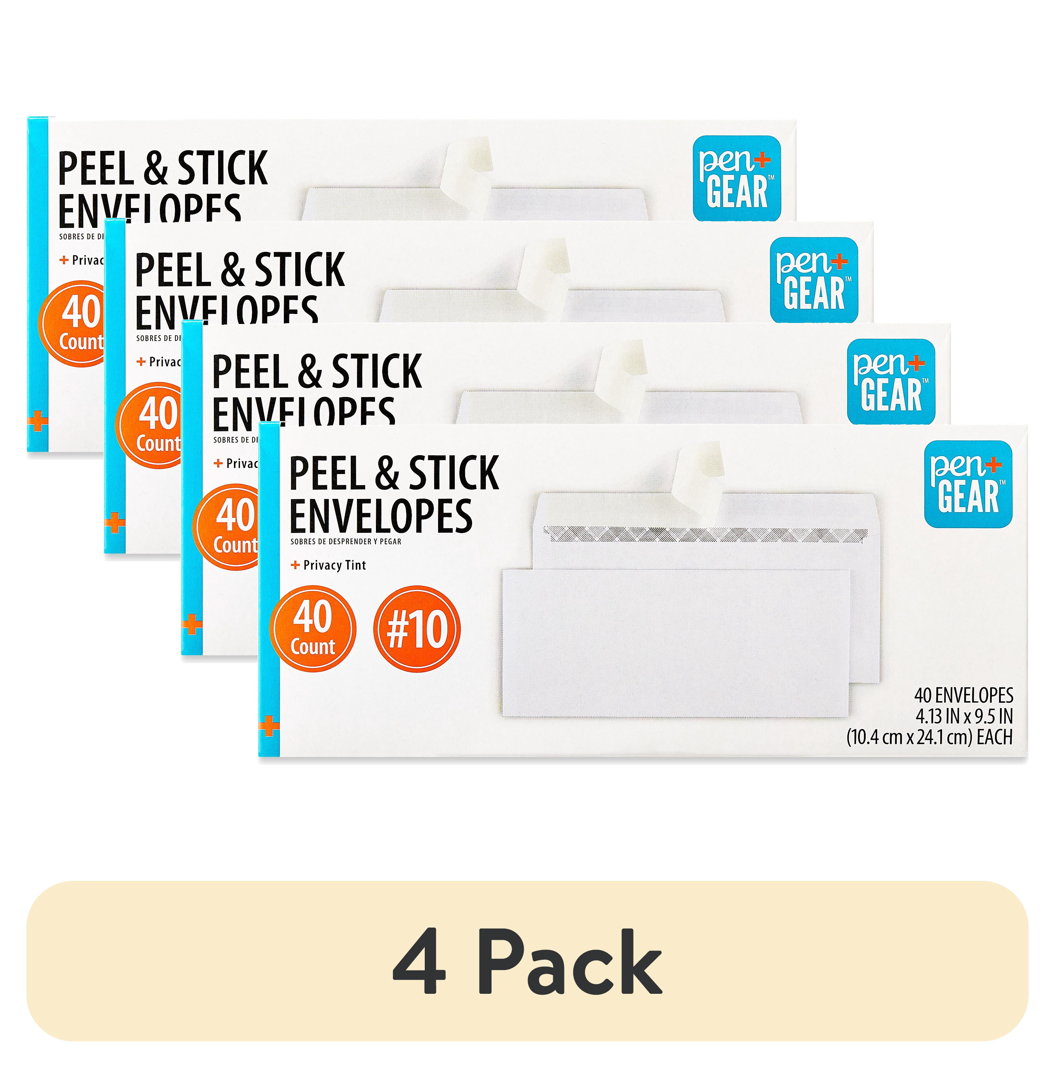 (4 pack) PEN + GEAR #10 Privacy Tint Peel and Stick Envelopes, White, 4.13 in x 9.5 in, 40 Count