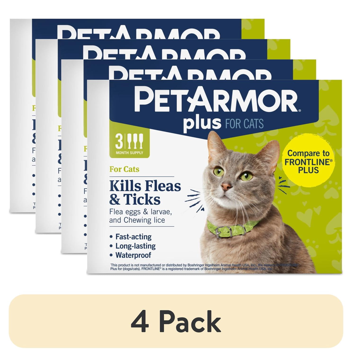 (4 pack) PETARMOR Plus for Cats Over 1.5 lbs, Flea & Tick Prevention for Cats, 3 Count