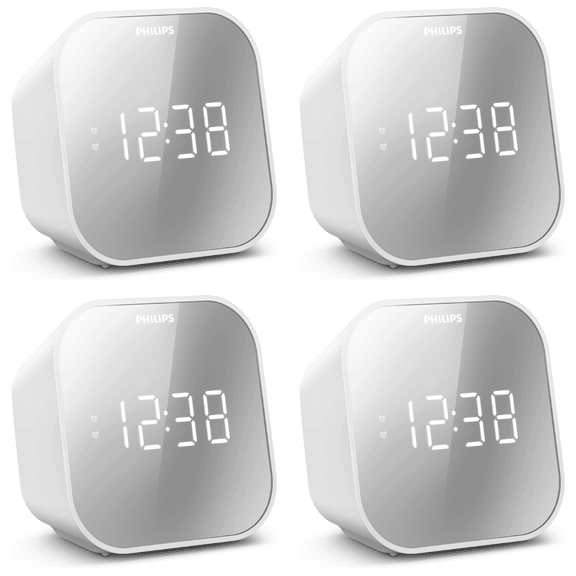 (4 pack) PHILIPS Digital Alarm Clock with USB Charge Port & FM Radio, Mirror Clock