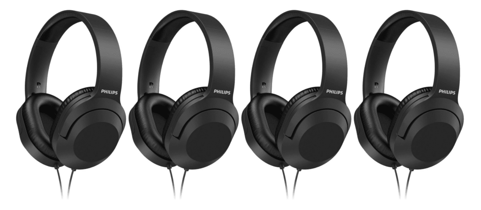 (4 pack) PHILIPS Over Ear Wired Stereo Headphones for Podcasts, Studio & Recording Keyboard and Guitar with 6.3 mm (1/4") Add On Adapter, Rotating Cups, 2 Meters Cable