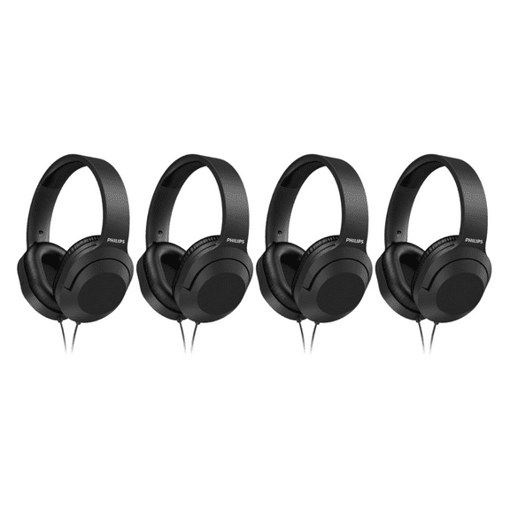 (4 pack) PHILIPS Over Ear Wired Stereo Headphones for Podcasts, Studio & Recording Keyboard and Guitar with 6.3 mm (1/4") Add On Adapter, Rotating Cups, 2 Meters Cable