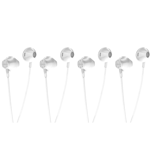 (4 pack) PHILIPS Wired Earbuds, in Ear, Bass Clear Sound, Ergonomic Comfort-Fit