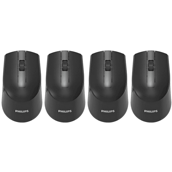 (4 pack) PHILIPS Wireless Mouse 3-Button Ergonomic Optical Mouse 1600 DPI with Nano Receiver for Windows, MacOS, Xbox One, PS4 & More — USB Plug and Play