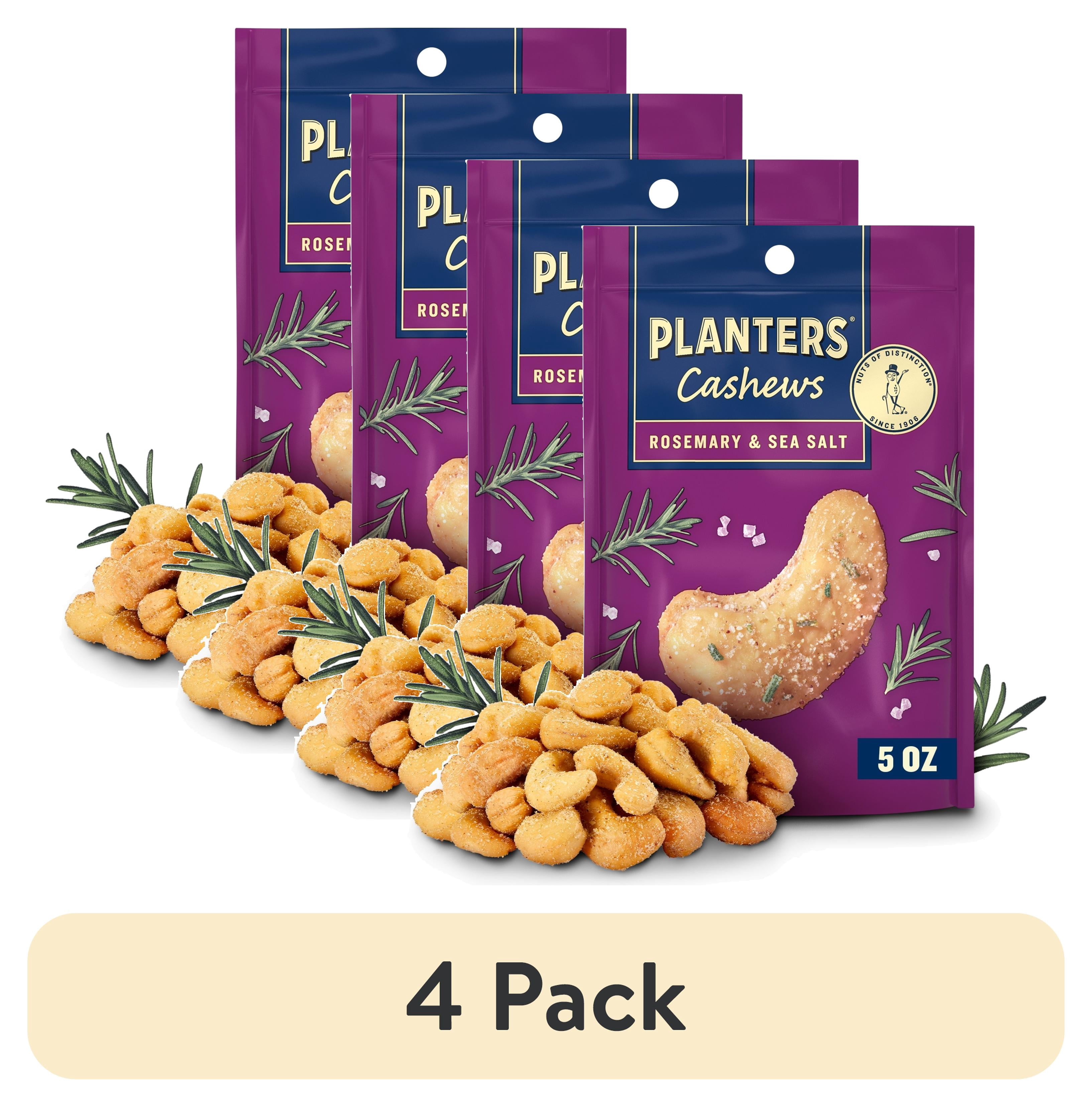 (4 pack) Planters Rosemary & Sea Salt Flavored Whole Cashews, Plant Based Protein Snacks for Adults, On-The-Go, Gluten Free, 5 oz Resealable Package
