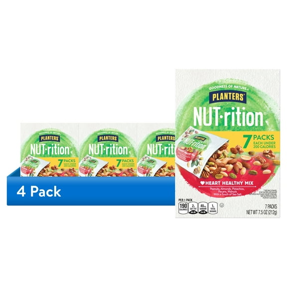 (4 pack) PLANTERS NUT-RITION Heart Healthy Nut Mix, Shelf Stable, Plant Based Protein, 1 oz Plastic Package (7 Count)