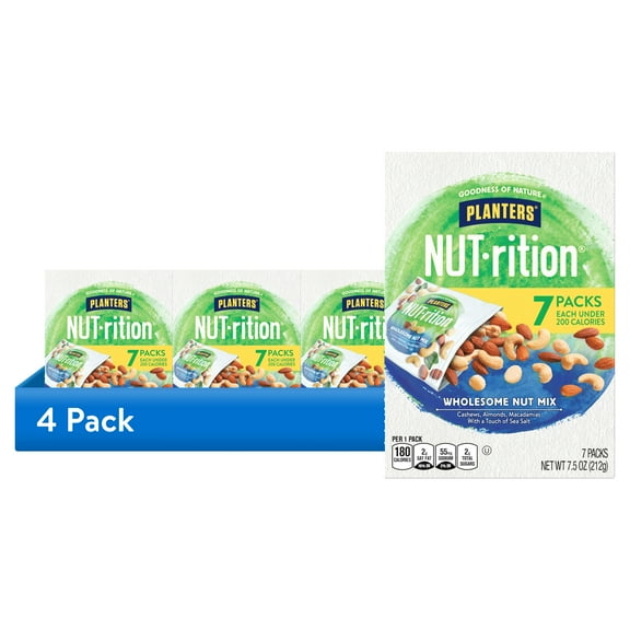 (4 pack) PLANTERS NUT-RITION Wholesome Nut Mix, Mixed Nuts, Plant Based Protein, 7 Count Box