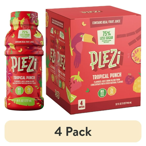 (4 pack) PLEZi Tropical Punch Flavored Drink 8oz 4pk
