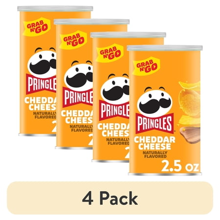 (4 pack) Pringles Cheddar Cheese Potato Crisps Chips, Lunch Snacks, 2.5 oz Canister