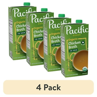 (4 pack) Pacific Foods Low Sodium Organic Free Range Chicken Broth, 32 oz Carton