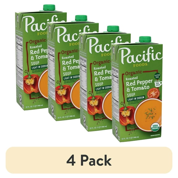 Pacific Foods Light in Sodium Organic Roasted Red Pepper and Tomato Soup, 32 oz Carton