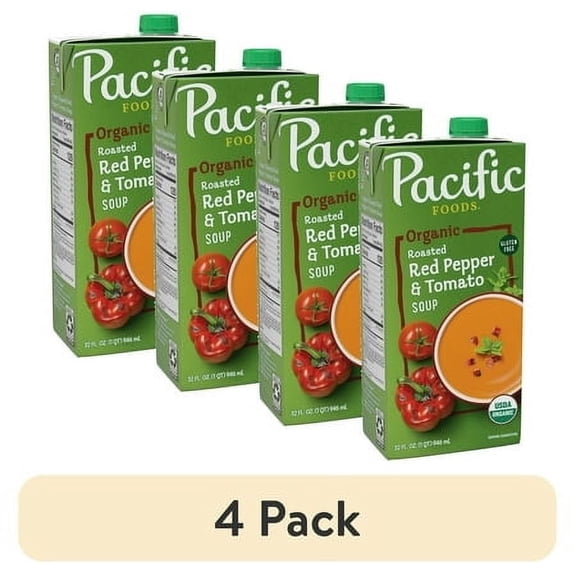 (4 pack) Pacific Foods Organic Roasted Red Pepper and Tomato Soup, 32 oz Carton