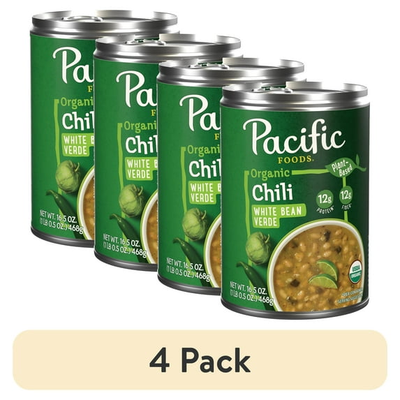 (4 pack) Pacific Foods Organic White Bean Verde Chili, Plant Based, 16.5 oz Can