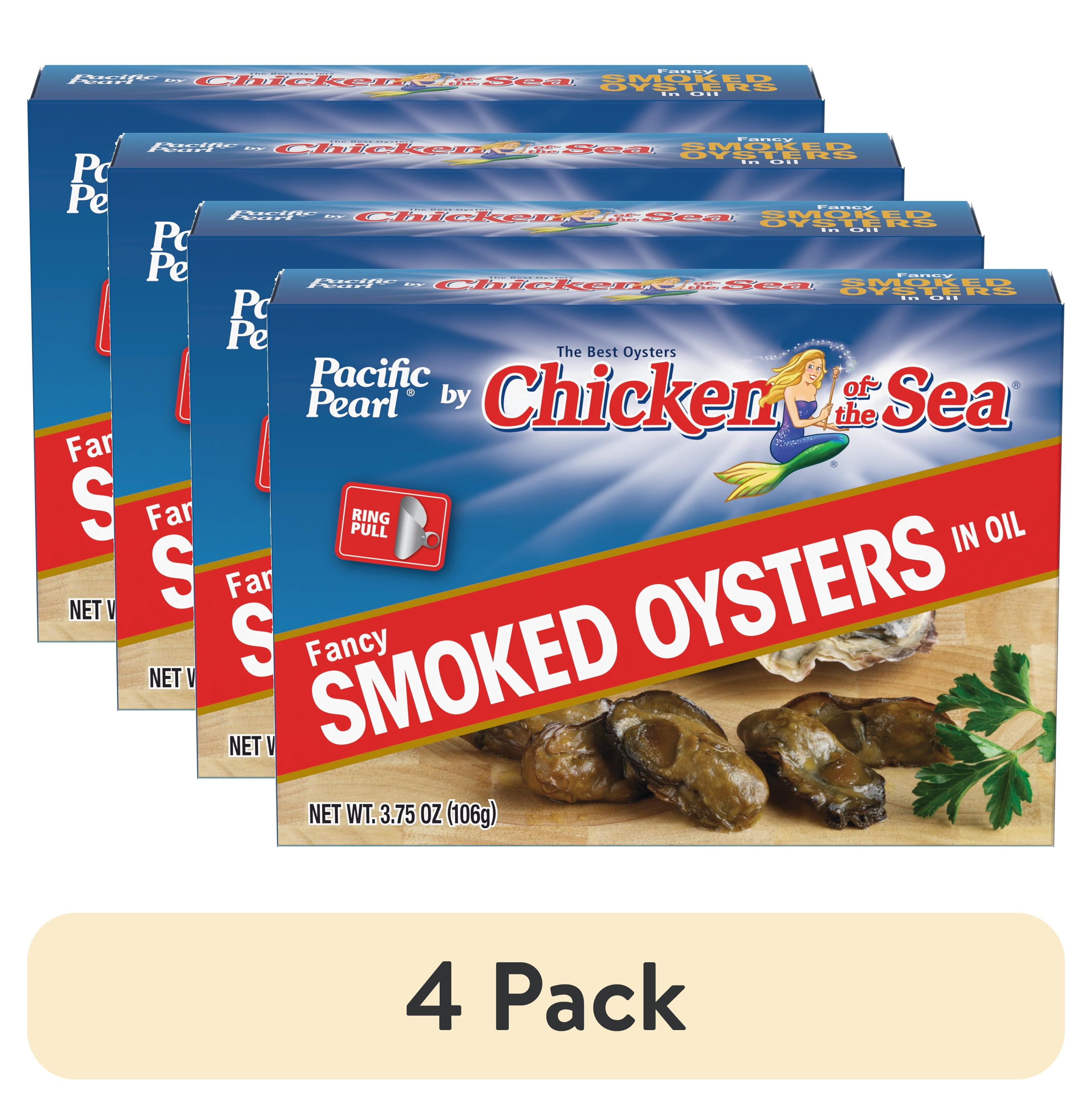 (4 pack) Pacific Pearl Fancy Smoked Oysters in Oil 3.75 oz