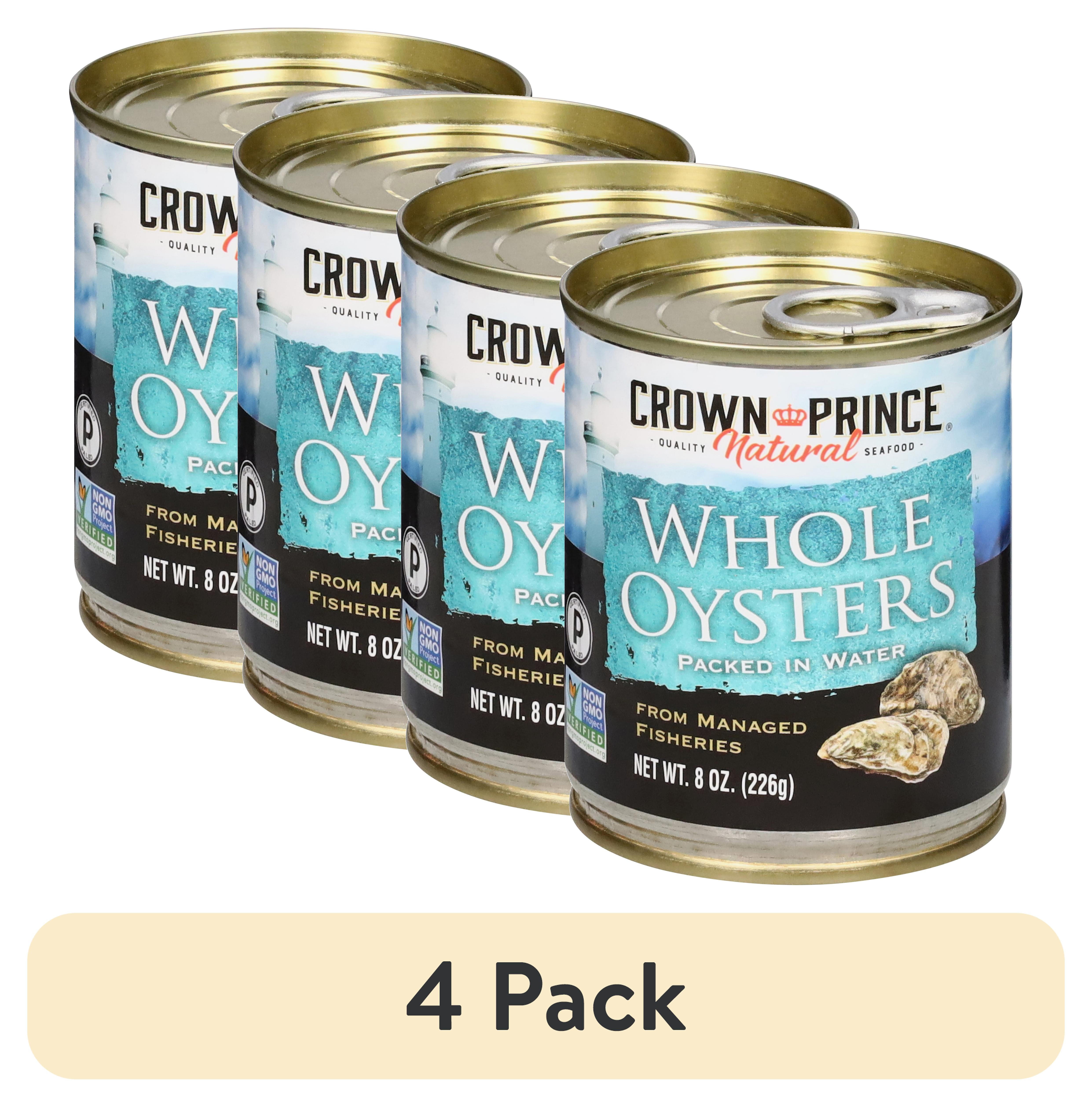(4 pack) Crown Prince Natural Whole Oysters Packed in Water, 8 oz Can Non-GMO