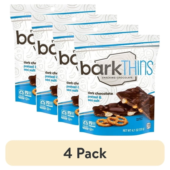 (4 pack) Pack of 2 Barkthins Dark Chocolate, Pretzel and Sea Salt Snacking Chocolate, Bag 4.7 oz