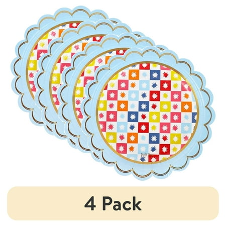 (4 pack) Packed Party "Check It Out" Multicolor 9" Dinner Plates, 10 CT