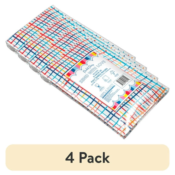 (4 pack) Packed Party, Poly Bubble Mailers, #0, 6" x 9", Grid Print, 2-Pack
