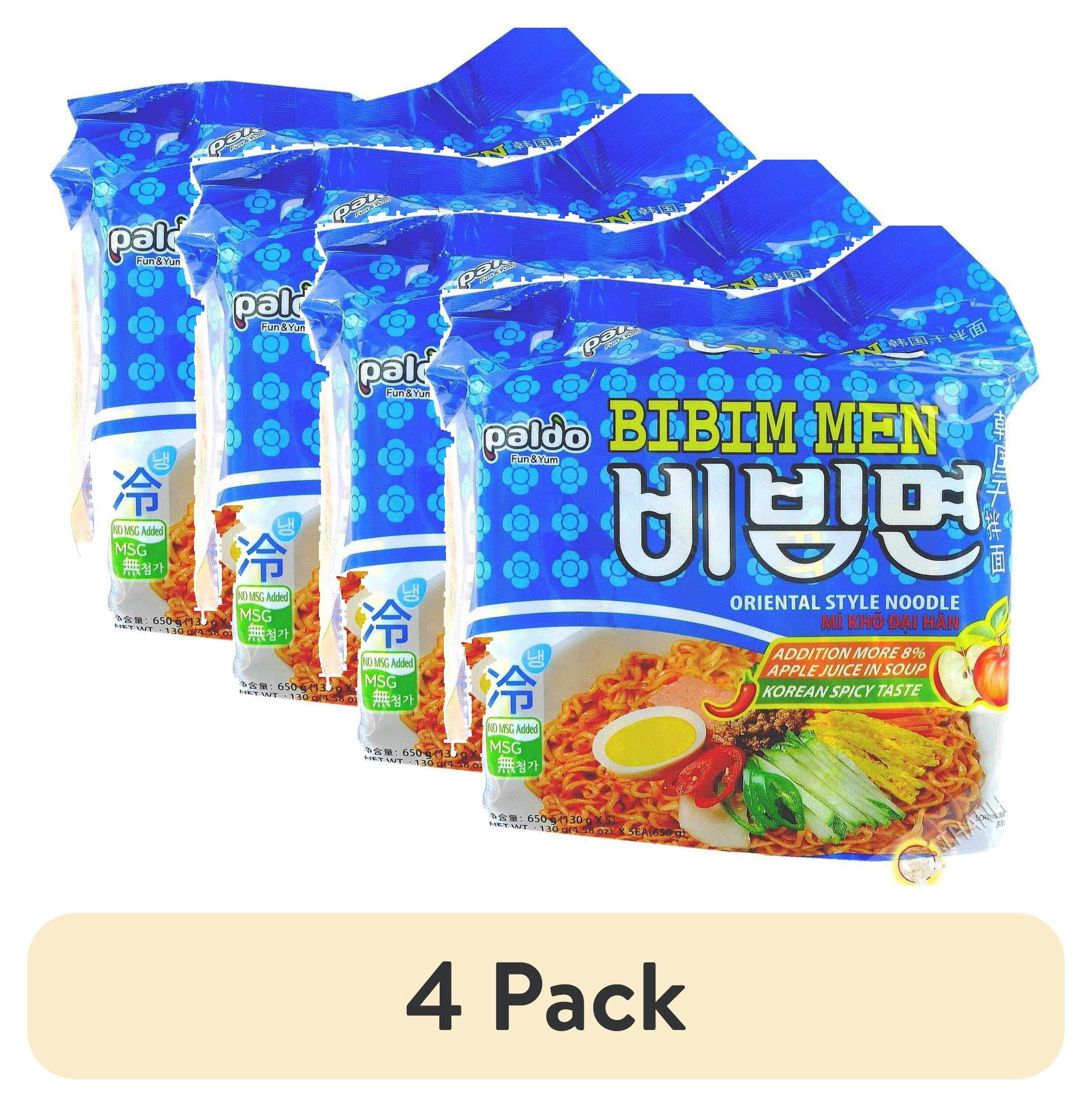 (4 pack) Paldo Bibim Men Korean Spicy Oriental Style Noodle, 4.58 oz, 5 Count Bag