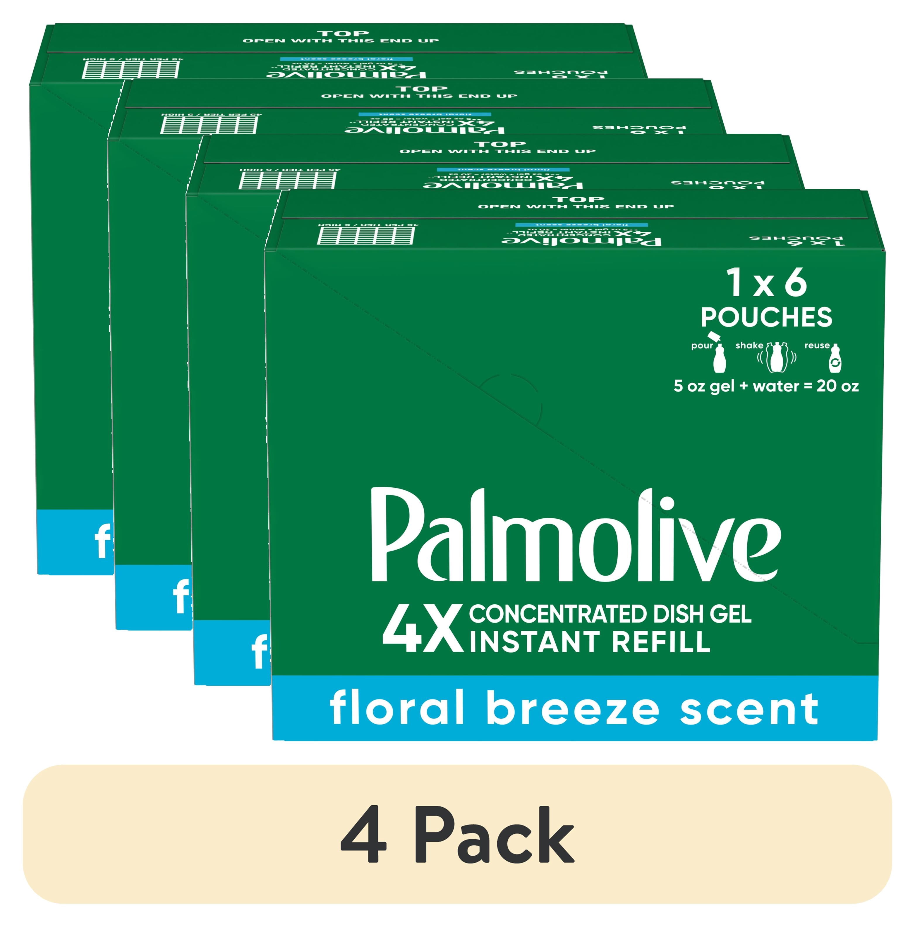 (4 pack) Palmolive 4X Concentrated Dish Detergent Gel Refill Pouches, Floral Breeze, 5 fl oz, 6 Pack