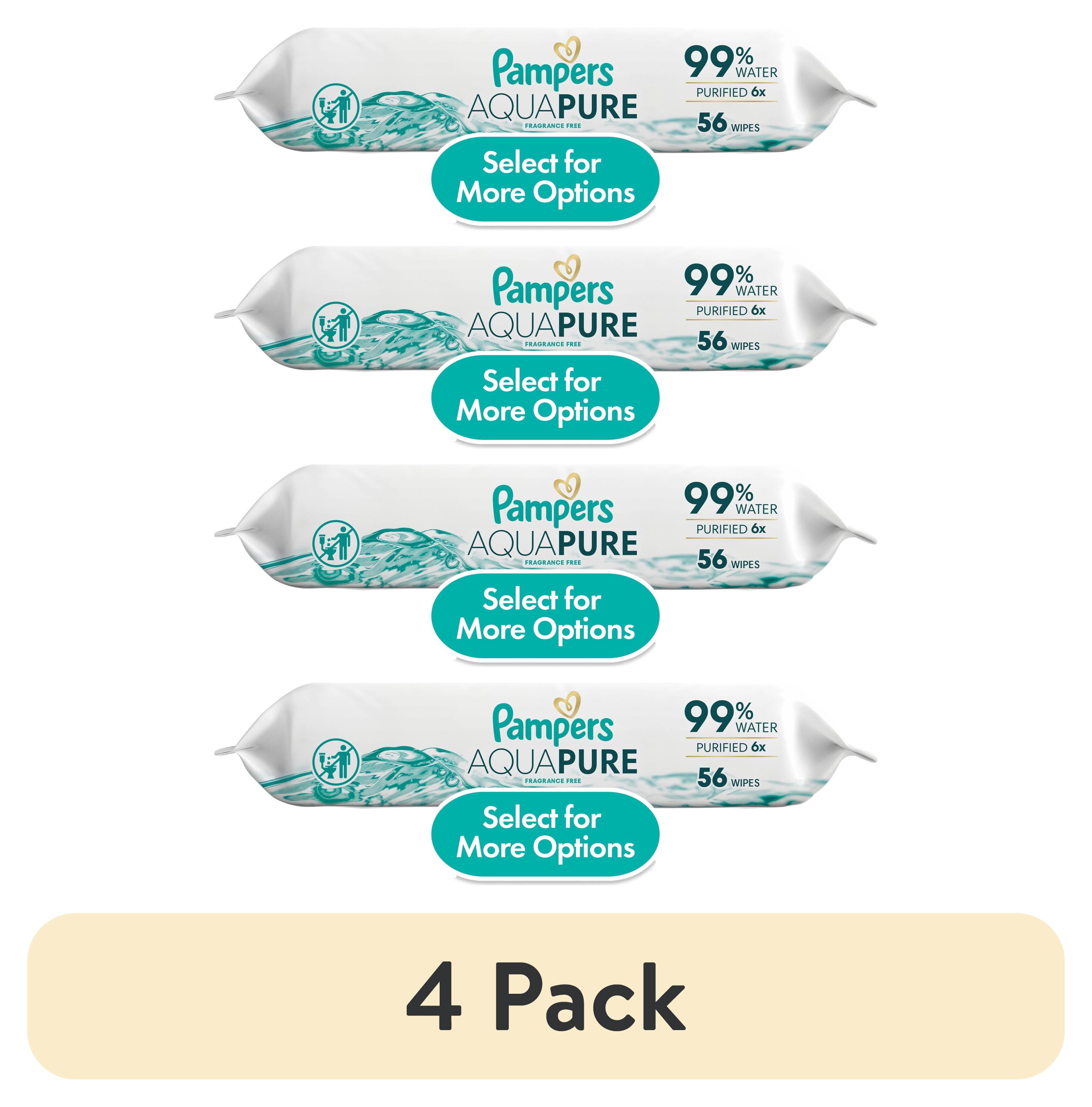(4 pack) Pampers Aqua Pure Baby Wipes Unscented, 1-Pack, 56 Total Wipes (Select for More Options)