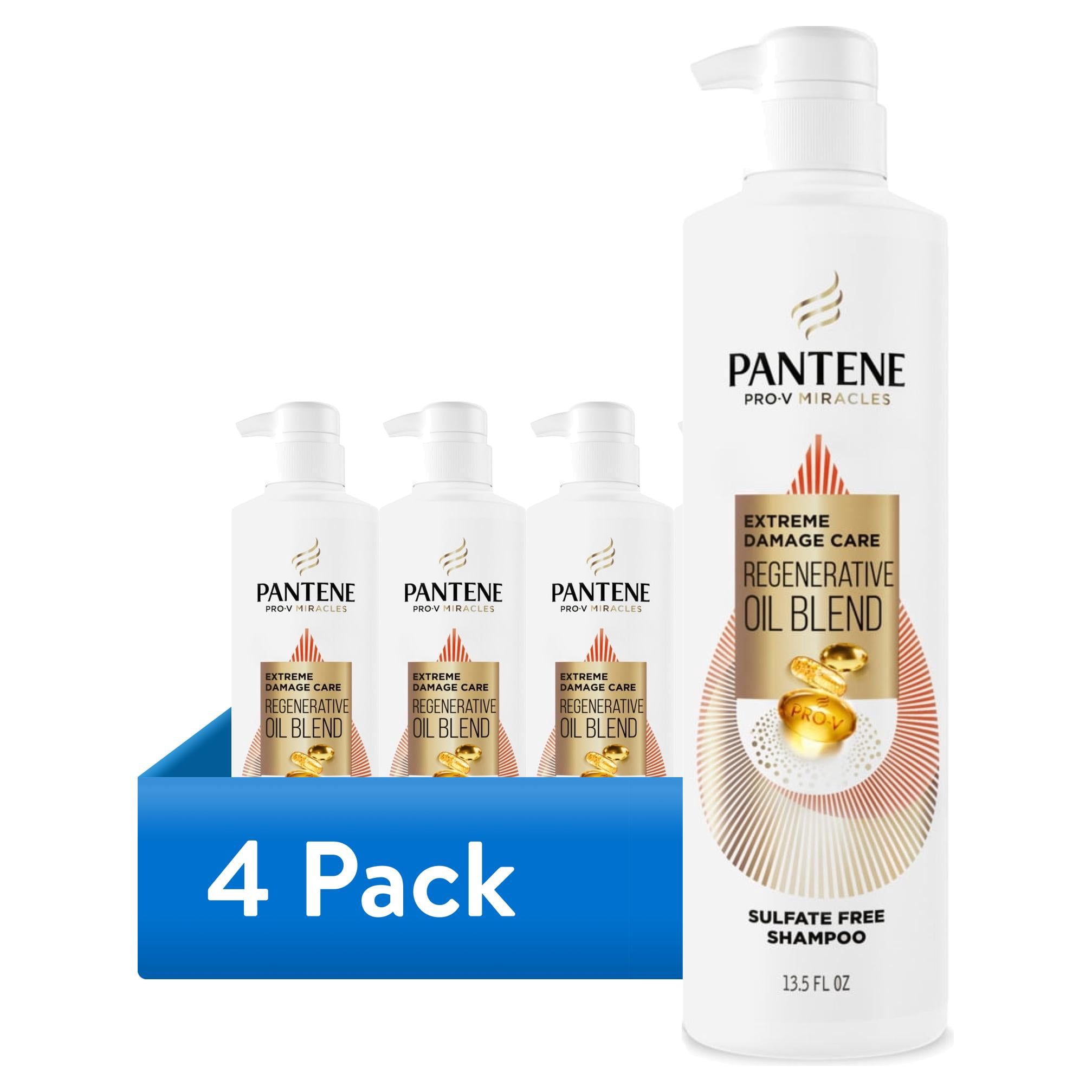 (4 pack) Pantene Pro-V Miracles Shampoo, Sulfate Free, Extreme Damage Care Regenerative Oil Blend, 13.5 fl oz